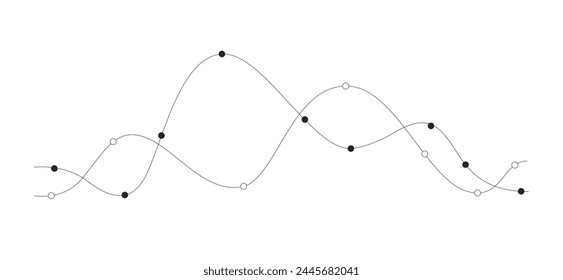 Graph trends waveform black and white 2D line cartoon object. Comparison performance analysis isolated vector outline item. Infographic element. Data visualization monochromatic flat spot illustration