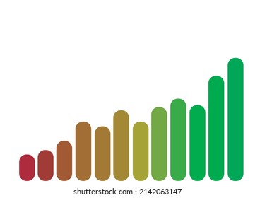 Graph of twelve colored bars ascending isolated on white background. Vector illustration.