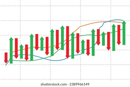 graph of two arrows up and down signs on economic stock exchange trading