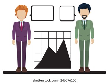 A graph with two businessmen on a white background