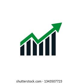 Graph upwards green icon. statistic in trendy flat design. Vector.