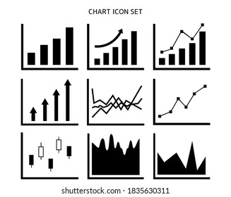 Graph vector illustration set.  Line graph . Stock price. Rising chart. Bar graph