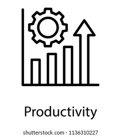 Graph where top most bar has an arrowhead and a cogwheel in the scene, displaying productivity 