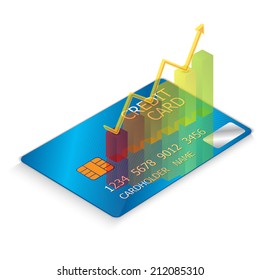 Graph/Chart Icon with Credit Card Isolated on White Background. 