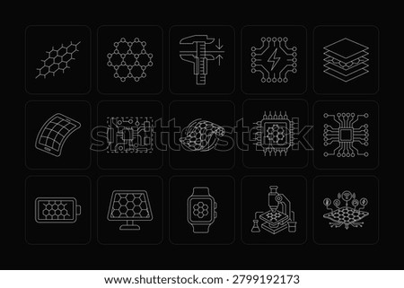 Graphene and advanced materials editable stroke line icon set.