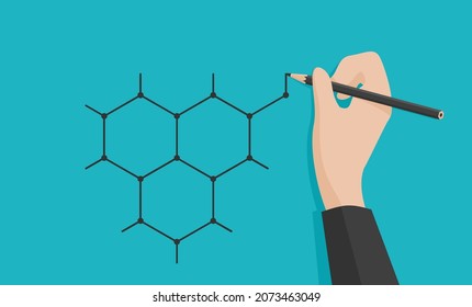 Graphene - carbon consisting of single layer, atoms arranged in two-dimensional honeycomb lattice nanostructure. Vector illustration