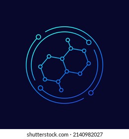 Graphene, Carbon Molecule Structure Icon, Linear Design