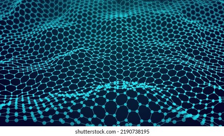 Graphene Hexagonal Grid. Molecular Network of Hexagons Connected. Chemical Network. Carbon Nanomaterials Nanotechnology Concept. Vector 3D Illustraion.