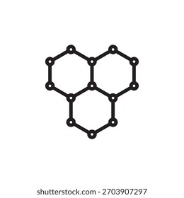 Icono de estructura molecular de grafeno. Representa una red hexagonal de carbono para materiales avanzados, nanotecnología, materiales 2D y superconductores. Vector para ciencia de materiales y tecnología de baterías.
