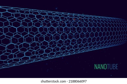 Nanotube. Resumen de la nanotecnología Cuadrícula de Tubo Hexagonal. Ilustración de vectores de tecnología o ciencia. Alambre de estructura molecular hexagonal.