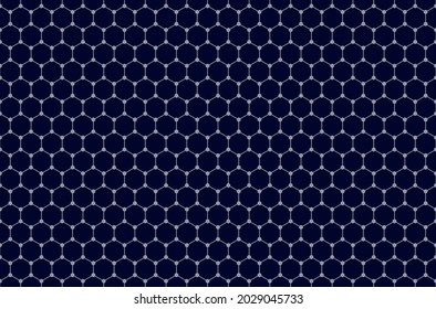 Graphene seamless pattern background. Tile of two-dimensional honeycomb lattice, schematic structure of a single layer of carbon atoms, arranged in a hexagonal grid. Repeatable backdrop, illustration.