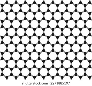 Graphene seamless pattern. Carbon atoms arranged in a 2d hexagonal lattice. Two-tone background with a honeycomb structure pattern.