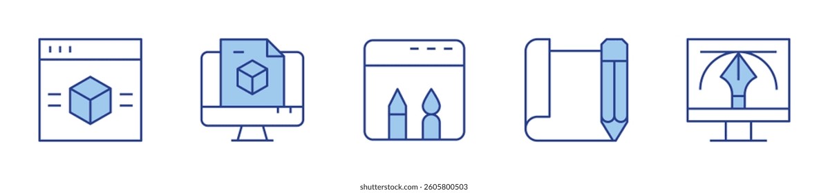 graphi,, 3d, art and design, web. Design Icon vector illustration. Line Duotone style. Editable stroke.