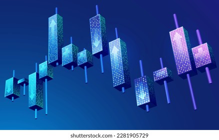 graphic of  3D candlestick in stock market presented in futuristic style