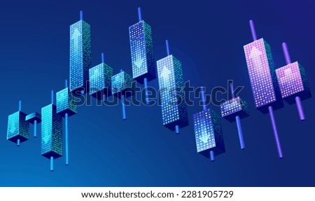 graphic of  3D candlestick in stock market presented in futuristic style