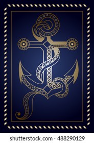 Graphic abstract anchor in line art style. Sailor element. Suitable for invitation, flyer, sticker, poster, banner, card, label, cover, web. Vector illustration.