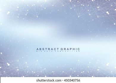 Graphic abstract background communication. Big data visualization. Connected lines with dots. Social networking. Illusion of depth and perspective. Vector illustration