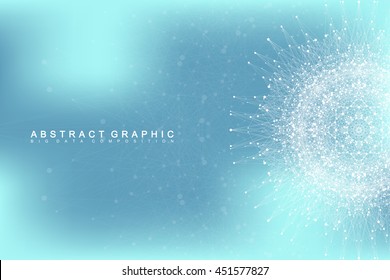 Graphic abstract background communication. Big data visualization. Connected lines with dots. Social networking. Illusion of depth and perspective. Vector illustration