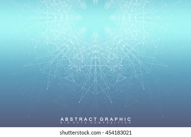 Graphic abstract background communication. Big data visualization. Connected lines with dots. Social networking. Illusion of depth and perspective. Vector illustration