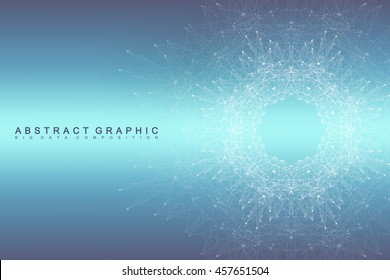 Graphic abstract background communication. Big data visualization. Connected lines with dots. Social networking. Illusion of depth and perspective. Vector illustration