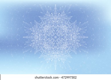 Graphic abstract background communication. Big data visualization. Perspective backdrop with connected lines and dots. Social networking. Illusion of depth. Vector illustration