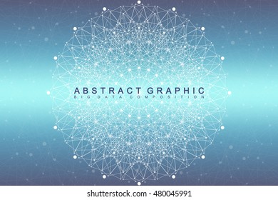 Graphic abstract background communication. Big data visualization. Perspective backdrop with connected lines and dots. Social networking. Illusion of depth. Vector illustration