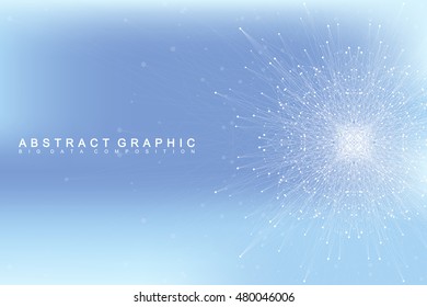 Graphic abstract background communication. Big data visualization. Perspective backdrop with connected lines and dots. Social networking. Illusion of depth. Vector illustration