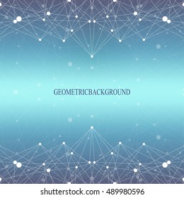 Graphic abstract background communication. Big data visualization. Perspective backdrop with connected lines and dots. Social networking. Illusion of depth. Vector illustration