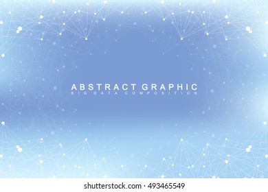Graphic abstract background communication. Big data visualization. Perspective backdrop with connected lines and dots. Social networking. Illusion of depth. Vector illustration