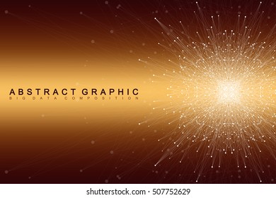 Graphic abstract background communication. Big data visualization. Perspective backdrop with connected lines and dots. Social networking illusion of depth. Vector illustration