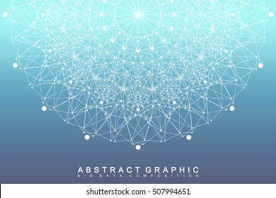 Graphic abstract background communication. Big data visualization. Perspective backdrop with connected lines and dots. Social networking. Illusion of depth. Vector illustration