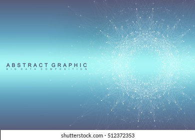 Graphic abstract background communication. Big data complex. Perspective backdrop of depth. Minimal array with compounds lines and dots. Digital data visualization. Big data vector illustration