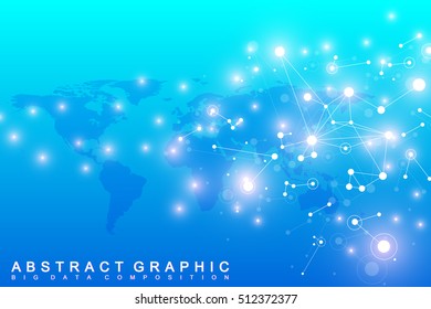 Graphic abstract background communication. Big data complex. Perspective backdrop of depth. Minimal array with compounds lines and dots. Digital data visualization. Big data vector illustration