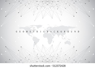 Graphic abstract background communication. Big data complex. Perspective backdrop of depth. Minimal array with compounds lines and dots. Digital data visualization. Big data vector illustration
