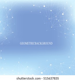 Graphic abstract background communication. Geometric scientific pattern with compounds. Minimal array lines and dots. Digital data visualization. Scientific vector illustration for your design
