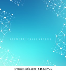 Graphic abstract background communication. Geometric scientific pattern with compounds. Minimal array lines and dots. Digital data visualization. Scientific vector illustration for your design