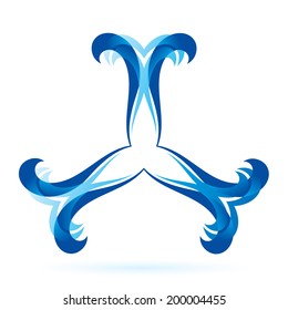 Graphic abstract branched blue element on white background