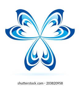 Graphic abstract branched blue element on the white background