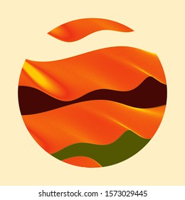 graphic abstract cloud curtain planet in retro ivory orange green