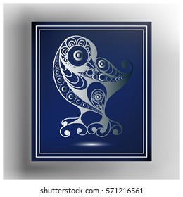 Graphic abstract decorative chicken. Suitable for invitation, flyer, sticker, poster, banner, card,label, cover, web. Vector illustration.