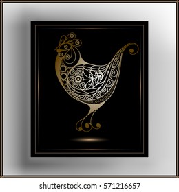 Graphic abstract decorative chicken. Suitable for invitation, flyer, sticker, poster, banner, card,label, cover, web. Vector illustration.