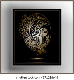 Graphic abstract decorative egg with bird and branches(symbol of the Easter holiday). Suitable for invitation, flyer, sticker, poster, banner, card,label, cover, web. Vector illustration.