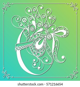 Graphic abstract decorative egg with bow (symbol of the Easter holiday). Suitable for invitation, flyer, sticker, poster, banner, card,label, cover, web. Vector illustration.
