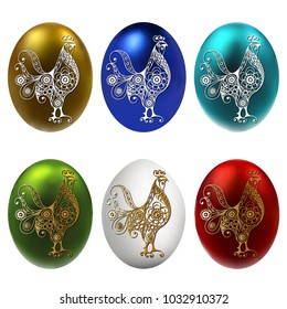 Graphic abstract decorative eggs (symbol of the Easter holiday)-set. Suitable for invitation, flyer, sticker, poster, banner, card, label, cover, web. Vector illustration.