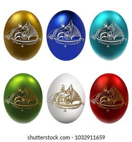 Graphic abstract decorative eggs (symbol of the Easter holiday)-set. Suitable for invitation, flyer, sticker, poster, banner, card, label, cover, web. Vector illustration.