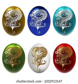 Graphic abstract decorative eggs (symbol of the Easter holiday)-set. Suitable for invitation, flyer, sticker, poster, banner, card, label, cover, web. Vector illustration.