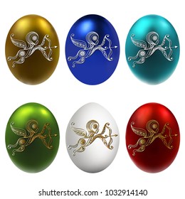 Graphic abstract decorative eggs (symbol of the Easter holiday)-set. Suitable for invitation, flyer, sticker, poster, banner, card, label, cover, web. Vector illustration.
