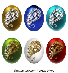 Graphic abstract decorative eggs (symbol of the Easter holiday)-set. Suitable for invitation, flyer, sticker, poster, banner, card, label, cover, web. Vector illustration.