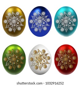 Graphic abstract decorative eggs (symbol of the Easter holiday)-set. Suitable for invitation, flyer, sticker, poster, banner, card, label, cover, web. Vector illustration.