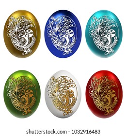 Graphic abstract decorative eggs (symbol of the Easter holiday)-set. Suitable for invitation, flyer, sticker, poster, banner, card, label, cover, web. Vector illustration.